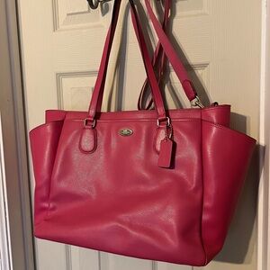 Coach Dahlia Diaper Bag – Pink Pebbled Leather Tote | Large Designer Baby Bag